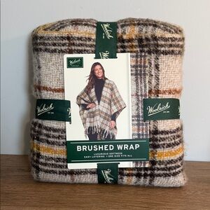 Woolrich Plaid Brushed Wrap in Brown and Cream, unopened.